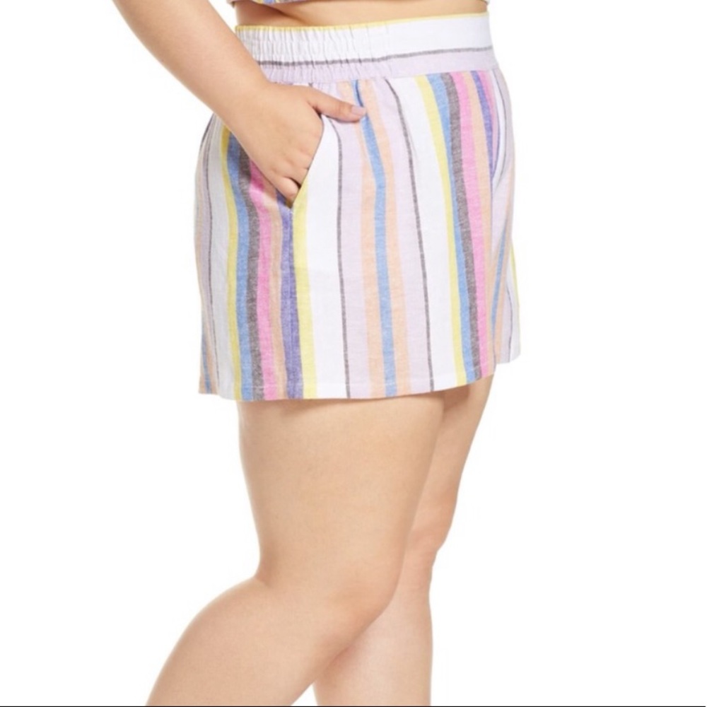 New Nordstrom BP Shorts Linen Blend Striped Spring Plus Pink Blue Pull On Vacay